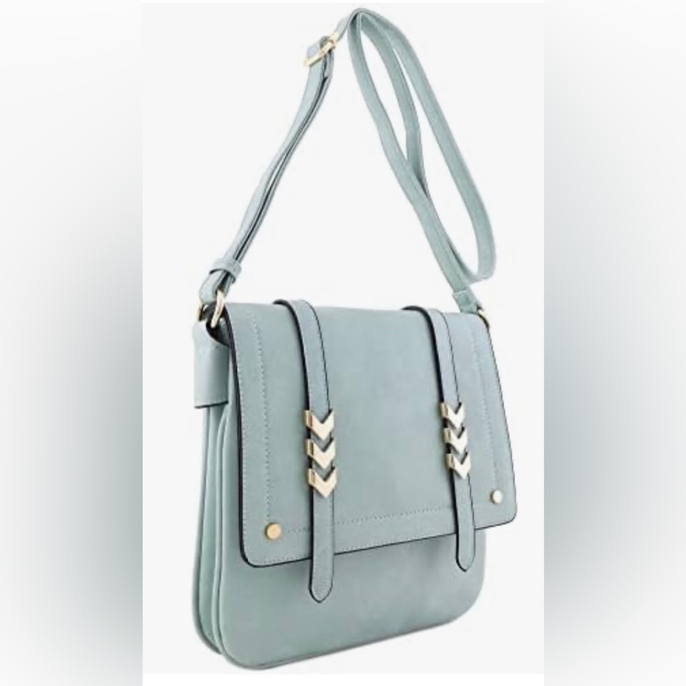 Elegant Blue teal crossbody gold Bag zipper pockets women's purse